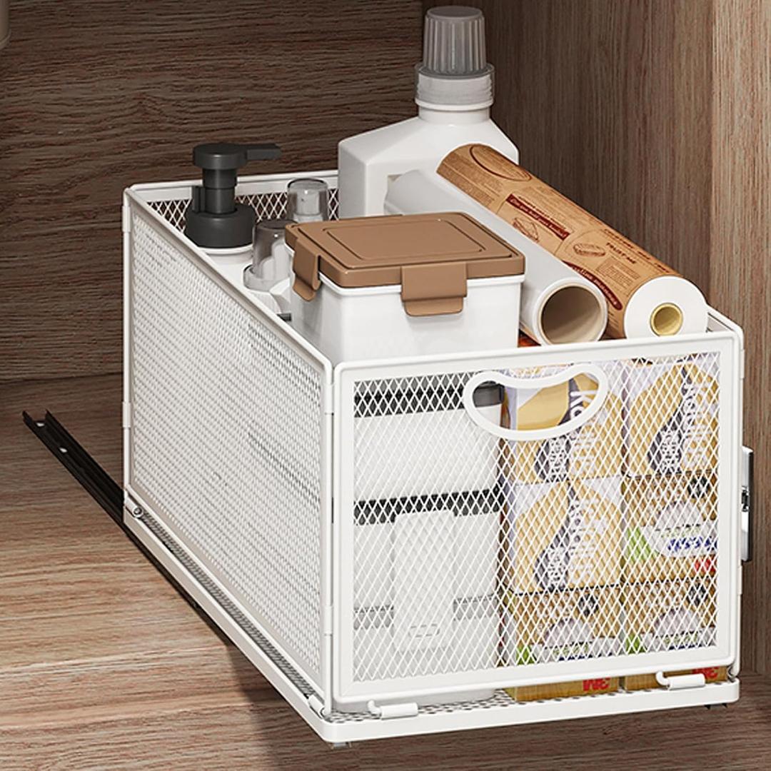 Pull Out Cabinet Organizer,Metal Carbon Stell and Silent sliding Design,Heavy Duty Cabinet Slide Out Shelves for Storing and Organizing Bathrooms, Kitchens, Bedroom 15.7" D*9.6" W*8.4" H