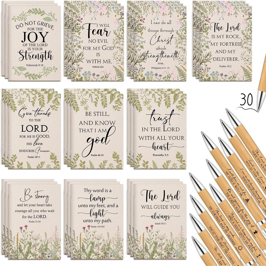 Ctosree 60 Pcs Christian Gift Bulk for Women Bible Verse Notebook Prayer Journal Inspirational Pen Father's Day Religious Gift for Church Men Teacher Nurse Sunday School (Beige)