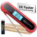 Professional 3X Faster 0.5sec Instant Read Meat Thermometer Digital, High Accuracy 0.5F, IP67 Waterproof, Auto Wake/Sleep & Rotate Display, NSF & NIST Certified, Backlight Fry Oil Candy Thermometer (Red & Black)