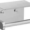 VAEHOLD Self Adhesive Toilet Paper Holder with Phone Shelf Stainless Steel Wall Mounted Toilet Paper Roll Holder - Rustproof and Bathroom Washroom Tissue Roll Holder with Storage Shelf - Silver