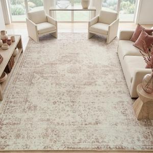 Washable Rugs 8x10 Area Rugs for Living Room, Large Neutral Rugs for Bedroom, Soft Vintage Dining Room Rug, Low Pile Non Slip, Boho Print Carpet for Nursery Playroom Kitchen Home Office-Beige 8'x10'