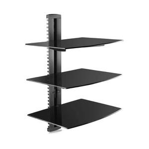 suptek 3 Floating Shelf Wall Bracket with Strengthened Tempered Glass for DVD Players/Cable Boxes/Games Consoles/TV Accessories, 3 Shelves, Black, CS303