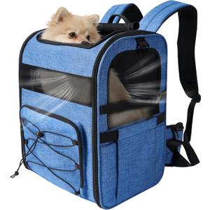 Dog Carrier Backpack for Small Dogs - Breathable Mesh Hiking Bag with Safety Buckle, Adjustable Straps and Standard Pad - Durable for Hiking (Fits Small Cats Too, Up to 17lbs, Blue)