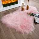 Ashler Faux Fur Area Rug - Fluffy Shaggy Sheepskin 2 x 3 Feet, Pink Fuzzy Machine Washable Shag - Nursery Decor Throw for Bedroom, Kids Room, Living Room, Pink 