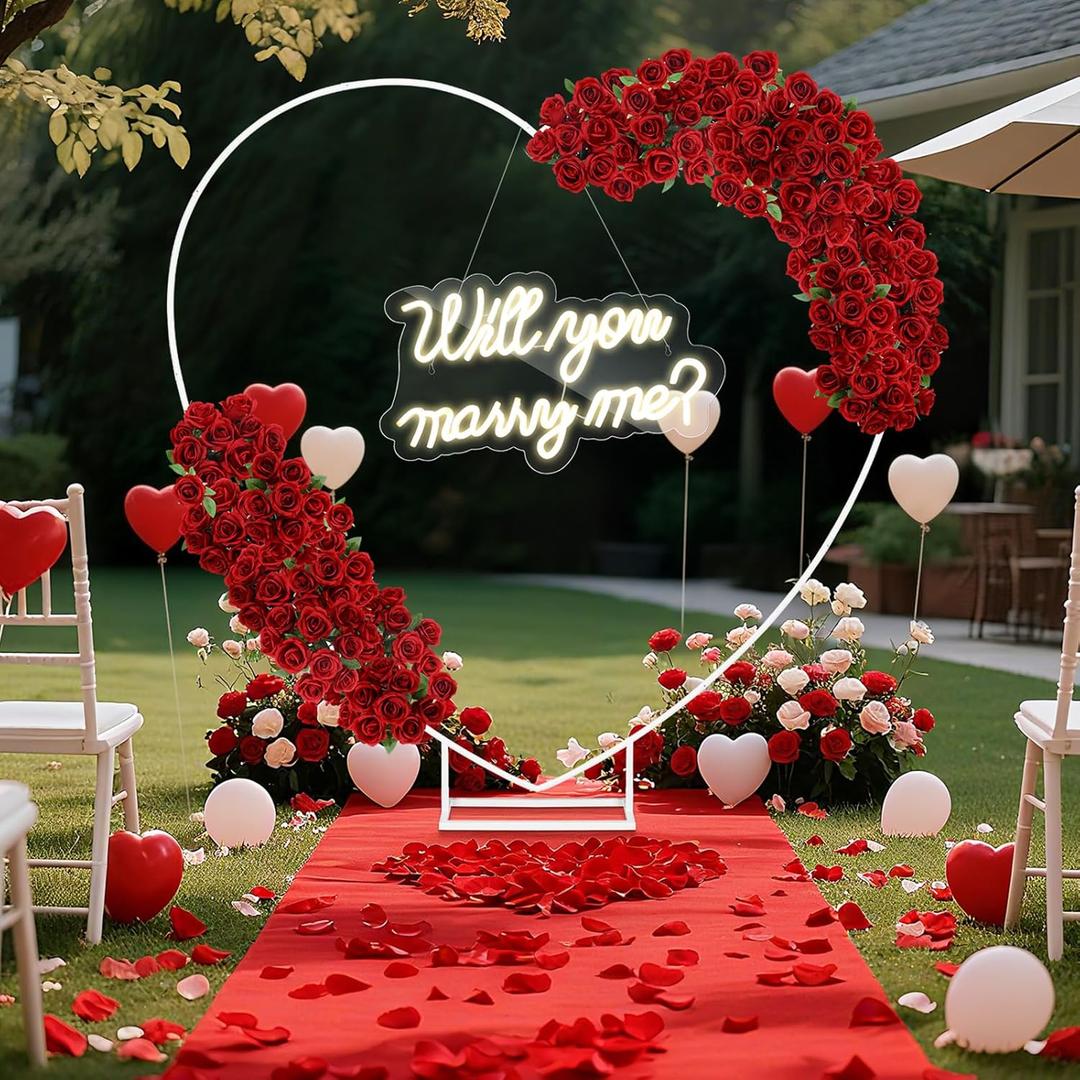 Breling 6.6ft Large Metal Heart Arch Stand and Will You Marry Me LED Neon Light Sign Backdrop for Outdoor Proposal Wedding Engagement Bridal Valentine and Birthday Party Decor (Red)