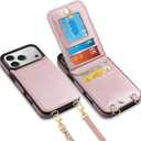 Vofolen for iPhone 17 Pro Wallet Case with Card Holder Crossbody Adjustable Strap Magnetic Clasp Heavy Duty Protective Leather Flip Phone Cover for iPhone 17Pro for Women, Rose Gold