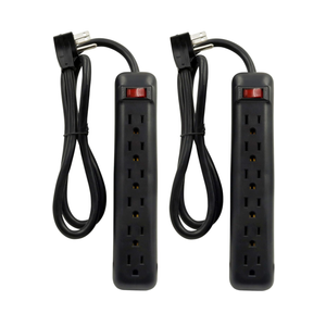 Clear Power 5-Pack 6 Outlet Power Strip, 3 ft Power Cord, Low-Profile Flat Plug, 3-Prong Grounded, Black, 15 Amp Circuit Breaker, Black