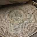 Coffee Table Tray Round Rattan Ottoman Tray Woven Serving Trays with Handles for Home and Kitchen Decorative Natural (Large 16.9 inch)
