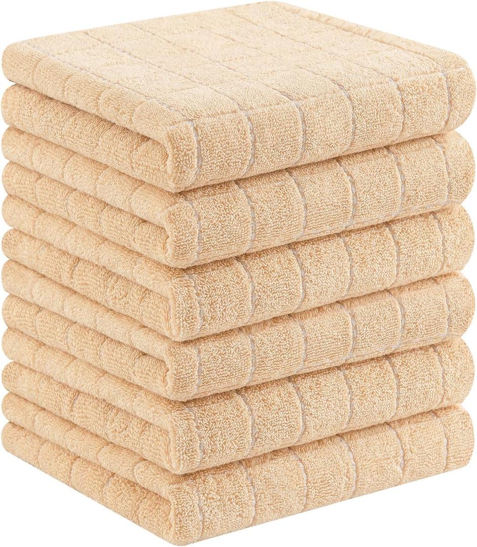 Homaxy 100% Cotton Terry Kitchen Towels(Apricot, 13 x 28 inches), Checkered Designed, Soft and Super Absorbent Dish Towels, 6 Pack