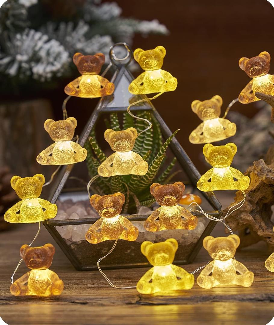 Cute Bear Decor String Lights, Fairy Theme Decorations Lights for Shower Decorations, Remote 8.5ft 20 LEDs with Battery & USB Plug in for Christmas Party Bedroom Camping Birthday Gift