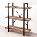 45MinST 3-Tier Vintage Industrial Style Bookcase/Metal and Wood Bookshelf Furniture for Collection,Vintage Brown, 3/4/5 Tier (3-Tier)
