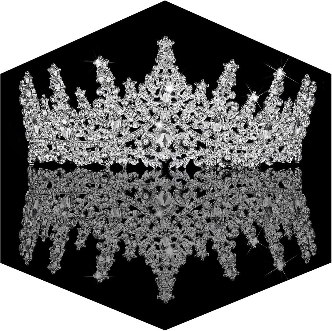 Gold Crown for Women Crystal Princess Tiaras Rhinestone Queen Headband Wedding Bridal Hair Accessories Birthday Prom Pageant Party Coming of Age Ceremony Photo Props (SilverB)