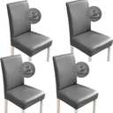 Shukii Stretch Dining Chair Covers Waterproof PU Leather Chair Slipcovers Chair Protector Cover Universal Chair Covers for Dining Room Kitchen Hotel (Set of 4, Gray) (Grey)
