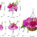 HyeFlora Artificial Mums Flowers Baskets for Outside Decoration, Fake Hanging Silk Fuchsia Flower, Faux Chrysanthemum Summer UV Resistant Realistic for Porch Yard Autumn Decor