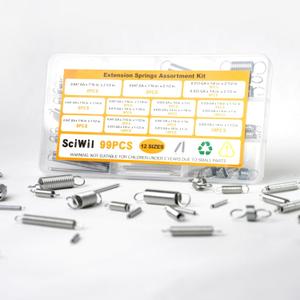 99PCS Extension Spring Assortment Kit, 12 Sizes Small Tension Springs with Dual Hook Ends, Galvanized Spring Steel Construction, Tiny Springs Set for Hobby Crafting and DIY Repair Project