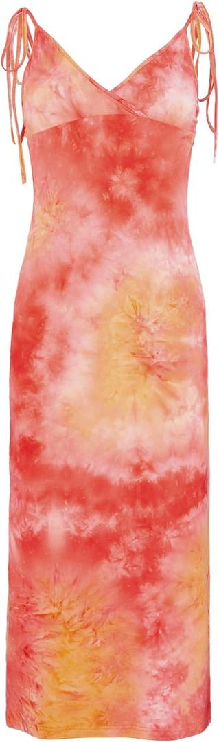 WDIRARA Women's Tie Dye Y2K Vintage Split Spaghetti Bodycon Dress E-Girl Aesthetic Grunge Dress (M)
