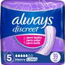 Always Discreet Adult Incontinence Pads for Women, Drier, 5 Drop Long Length, Heavy Absorbency, Pads for Bladder Control Management, Bladder Leaks, & Postpartum Pads, 39ct