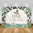 AIBIIN 7x5ft Duck Hunting Backdrop One Lucky Duck Birthday Decorations Mallard Duck Hunting First Birthday Party Supplies