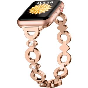 TAURI Metal Band for Apple Watch Bands 38/40/41/42mm, Adjustable Bling Diamonds Strap Fashion Cute Chain Thin Bracelet for iWatch SE 3/2, Series 9/8/7/6/5/4/3/2/1, Women- Rose Gold