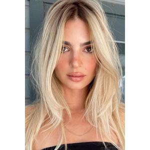 LANOVA Blonde Wig with Bangs, Ombre Brown Bang Wig Synthetic, Shoulder Length Wigs, Natural Straight Wig, Mixed Blonde Wig with Highlight Layered Hair Cut LANOVA-163 (#163-Warm Light Blonde)