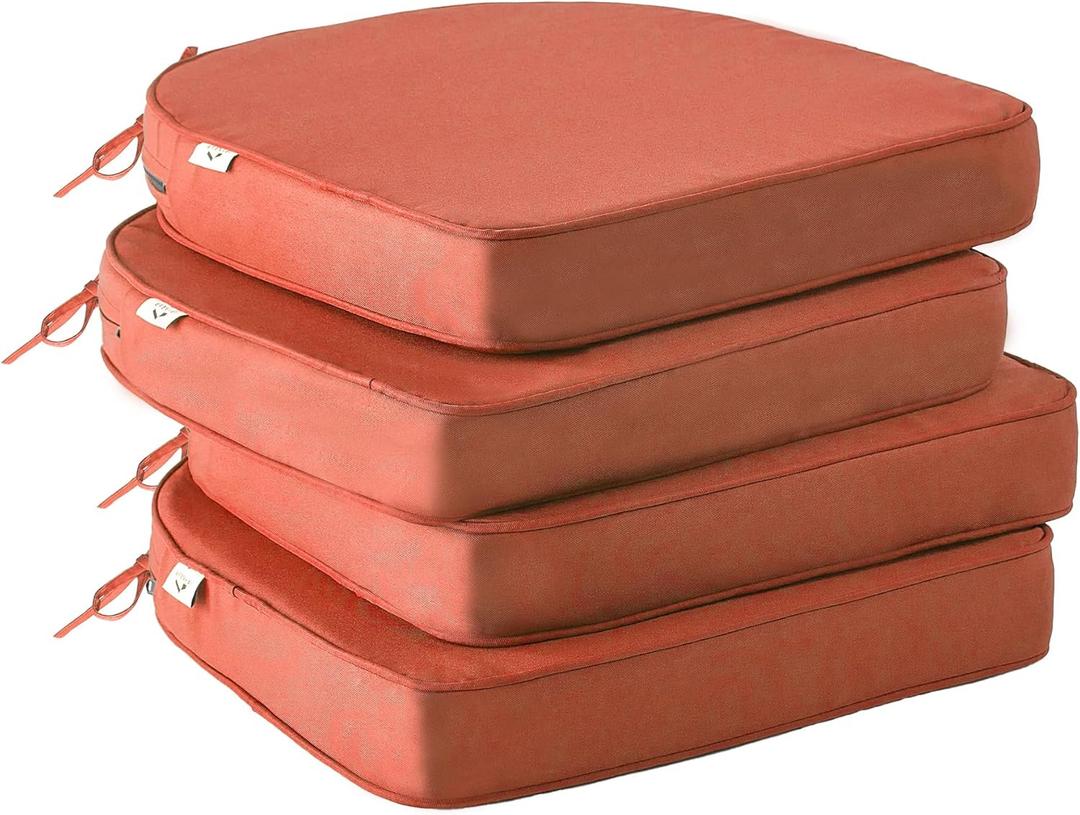 Outdoor Chair Cushions Set of 4, Waterproof Outdoor Seat Cushions for Patio Furniture, Patio Chair Cushion with Handle and Ties, Round Out Door Chair Pads,17" x 16" x 2", Spice
