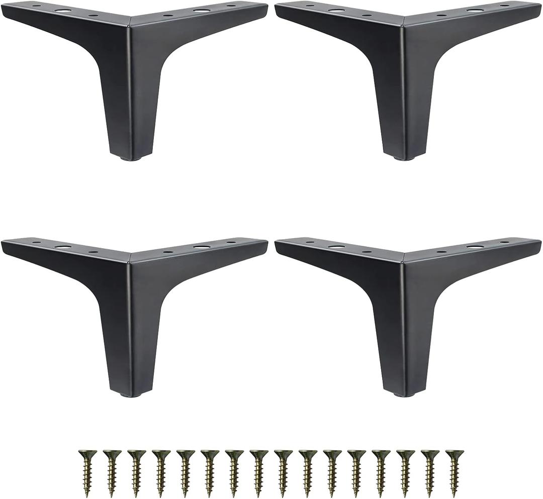 GOSCHE 4 Inch Metal Furniture Legs Black, Legs for Furniture Set of 4, Modern Style Replacement Couch Legs for Dresser Chair Bed Cabinet Table Ottoman Cupboard DIY Replacement Sofa Feet