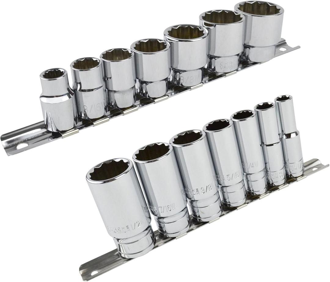 Whitworth BSF BSW 3/8" Drive Shallow And Deep Sockets 14pc 12 Sided Bi-Hex