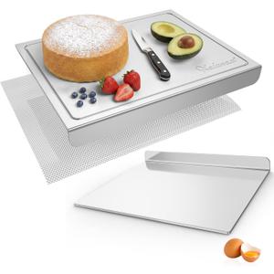 2026 New Stainless Steel Cutting Boards for Kitchen, Chopping Boards with Juice Grooves, Metal Kneading Board with Lip for Baking, Countertop Cutting Board for Food Prep Meat Vegetables (19.7"X15.8"), 36"L x 23"W