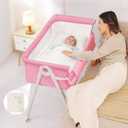 Bassinet Bedside Sleeper, 4 Adjustable Height Baby Bassinet with Crib Sheet, Pink