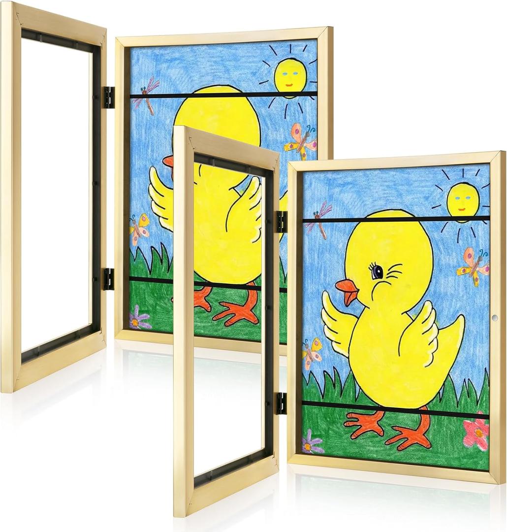 [2-Pack] Kids Art Frames, 8.5x11 Front Opening Kids Artwork Frames Changeable, Gold Artwork Display Storage Frame for Wall, Holds 50 Pcs, for 3D Picture, Crafts, Children Drawing, Hanging Art