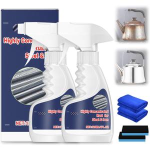 2Pcs Highly Concentrated Rust Remover for Steel & Iron,Heavy Duty Rust Remover Spray No Scrubbing,Rust Remover Heavy Duty for Metal,Powerful Rust Remover for Tools,Stainless Steel-240ML