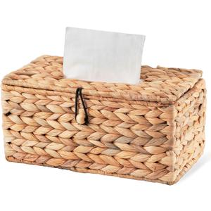 KOLWOVEN Tissue Box Cover - Rattan Wicker Rectangle, Boho Decorative Woven Facial Tissue Holder for Table & Bathroom, Fits 184-Count Box