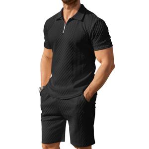 Csqopt Men's Polo Shirt and Shorts Set Summer Outfits Fashion Casual Short Sleeve Polo Suit for Men 2 Piece Shorts Tracksuit Black XL