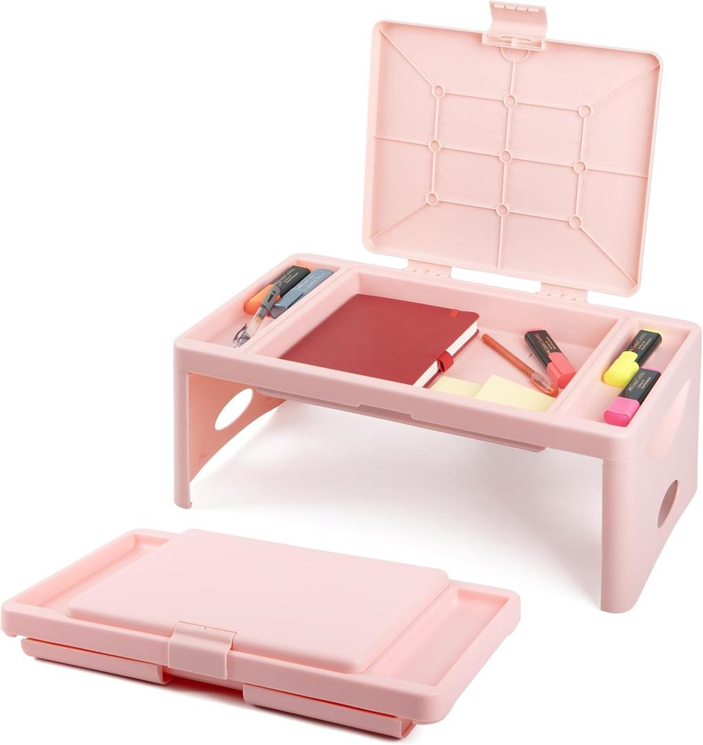Loddie Doddie Folding Lap Desk - Blush, Plastic & Steel - Sturdy Car Seat Tray for Kids Travel - Lap Desk with Storage Pocket & Accessory Trays - Fits Most Laptops as Laptop Bed Table