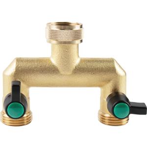 Hose Splitter, 2 Way Heavy Duty Brass Garden Hose Splitter, Outdoor Faucet Splitter, for 3/4" Hose Connector, Hose Spigot Adapter with 2 Individual ON/Off Valves