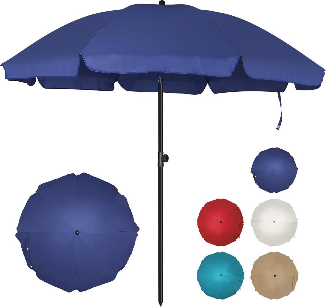 Blissun 6.5ft Patio Umbrella with Push Button Tilt & Height Adjustable, UV50+ Sun Protection with Sturdy Fiberglass Ribs & Iron Pole, Market Umbrella for Outdoor Table Garden Backyard Beach