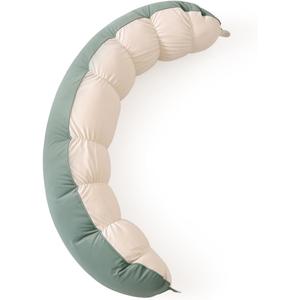 Peallow(Pat. Pend) – Long Round Body Pillow for Adults, Bolster Pillow for Sleeping, Soft and Supportive Pillow for Sleeping & Lumbar Support (Green-White, 59")