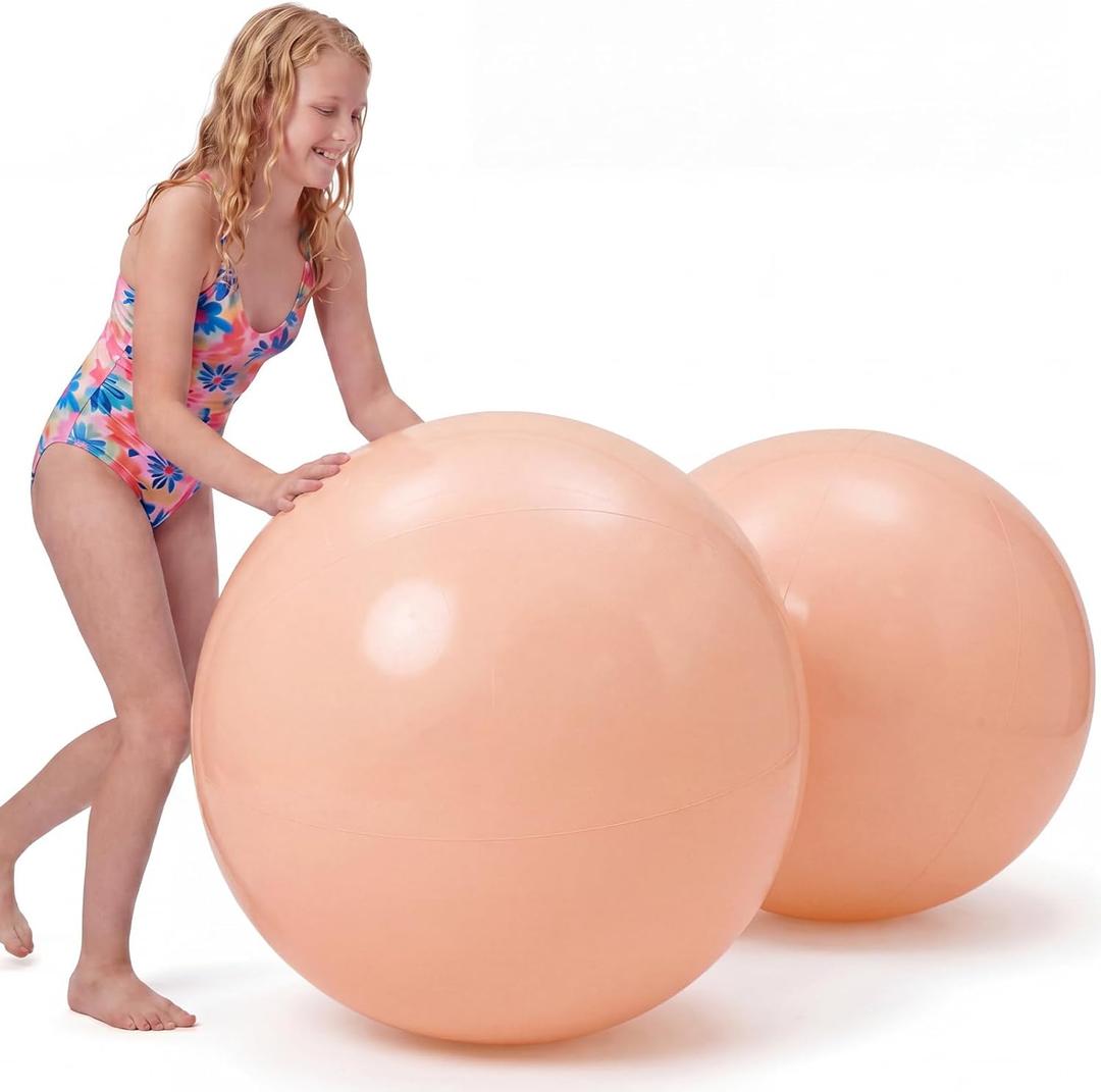 Tradder 2 Pcs Peach Giant Inflatable Beach Ball 28 Inch Jumbo Pastel Pool Balls Extra Large Blow up Pool Toy for Adults Summer Outdoor Games Water Beach Party Favor Decorations