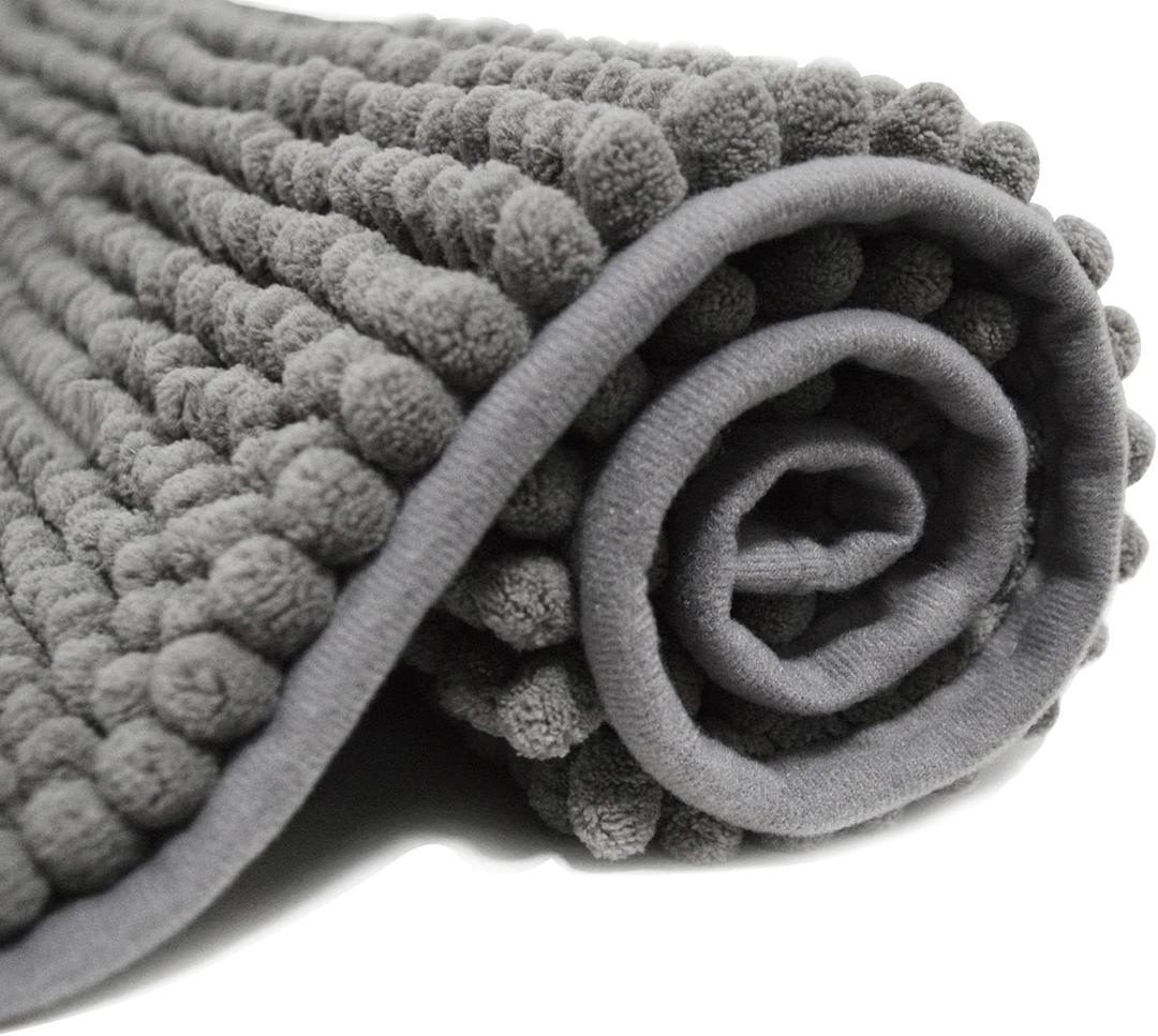 Bathroom Rug 16x20 inch Non Slip, Super Absorbent Bathroom Mat, Extra Soft Bath Mat and Quick Dry Chenille Bath Rugs Carpet for Tub, Shower, Bath Room, Bedroom, Kitchen, Sink (Grey)