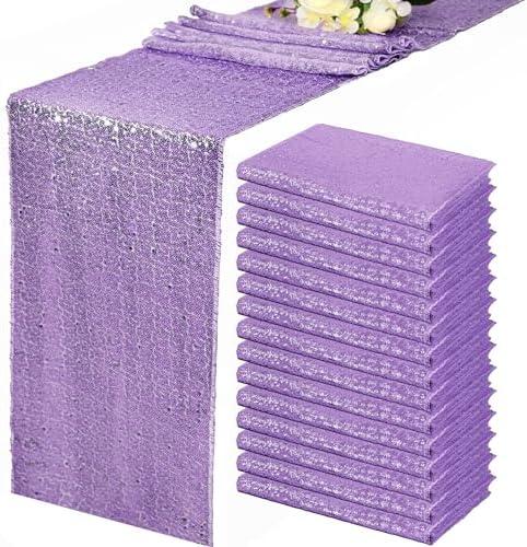 12 Pack Lavender Table Runner Sequin Table Runner 12" x 72" Coffee Table Runners for Wedding Birthday Party Engagement Bachelorette Banquet Event Bridal Baby Shower Holiday Tea Party Fall Table Decor