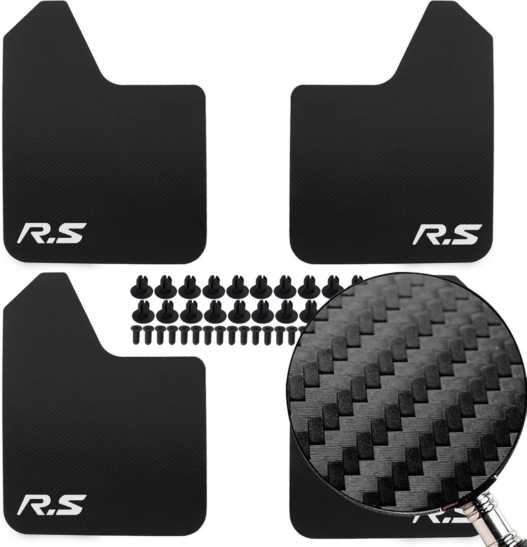 XUKEY Universal Mud Flaps, Front and Rear Deluxe Molded Black Splash Guards, PP+TPO Plastic, 4-Pack Set with Screw Fixings, for Car, Pickup, SUV, Van, Truck(R.S Logo)