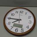 Wall Clock, Classic Wood Style Finish, 13 Inch Non-Ticking Silent Battery Operated Quartz Analog with Perpetual Calendar and F Temperature Display, Home, Office Dcor (Chestnut Brown)