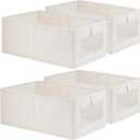 4 Pack Linen Storage Bins, Storage Containers for Organizing Clothing, Jeans, Toys, Books, Shelves, Closet, Wardrobe - Closet Organizers and Storage, Large Storage Boxes Baskets with Window