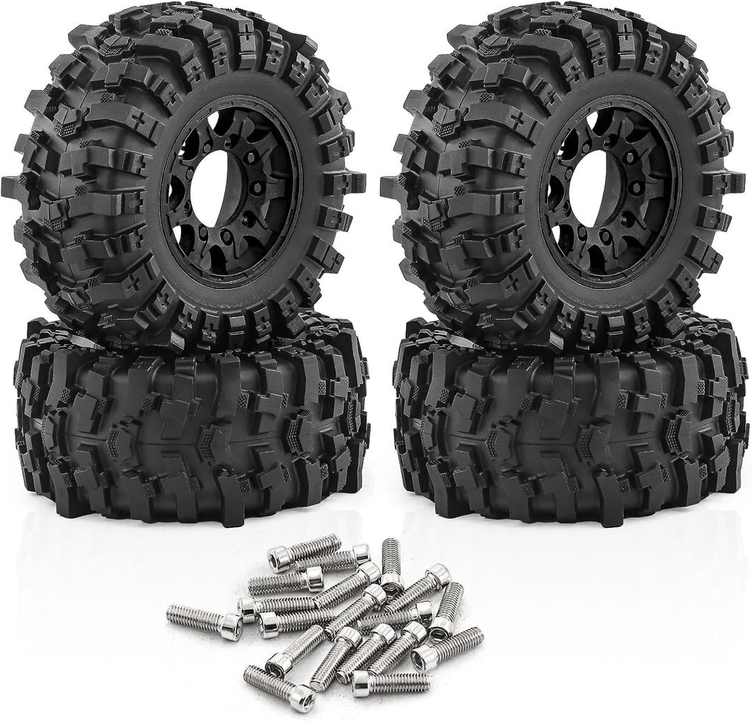 RC Wheels and Tires Truck Tires Short Course Tires for 1/10 Scale Car Arrm a Senton,Slash 2WD 44,Axia1,Rc 4wd,Red cat,Plastic Wheels Rubber Tires,4pcs (Black)