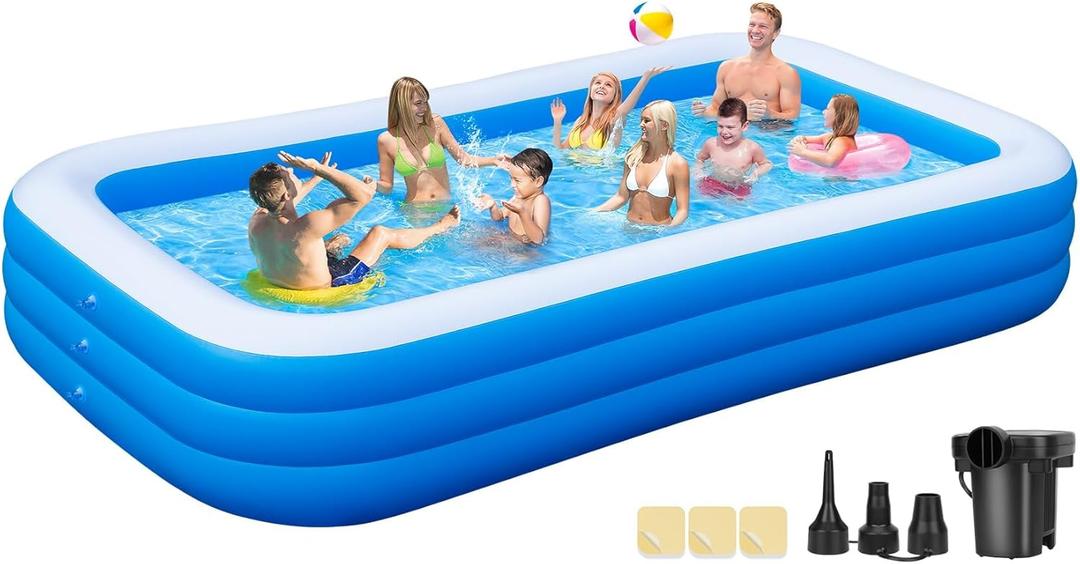Inflatable Swimming Pool with Pump, 130'' x 72'' x 22'' Blow Up Pools for Adults and Kids, Thickened Oversized Inflatable Pool for Backyard, Outdoor, and Summer Water Party