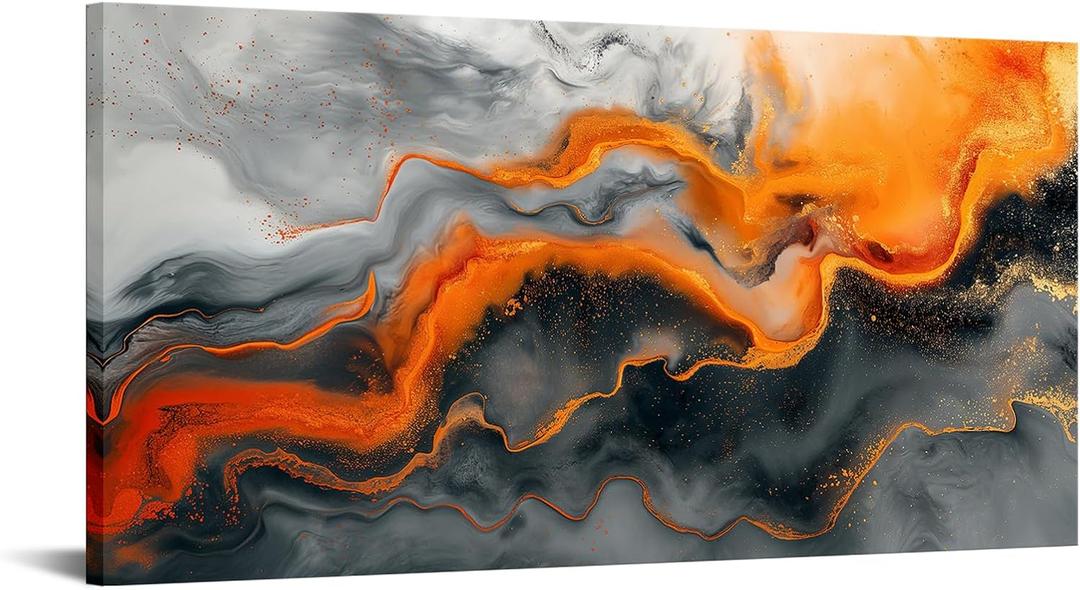 KREATIVE ARTS Orange and Black Abstract Canvas Wall Art, Modern Abstract Painting for Living Room, Bedroom, Home Office, Contemporary Artwork Prints, 20x40 Inches, Ready to Hang
