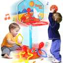 Toddler Basketball Hoop, 2 in 1 Sports Toy Set for Kids, Ring Toss Game with Music Sound, Baby Basketball Hoop for Indoor Play