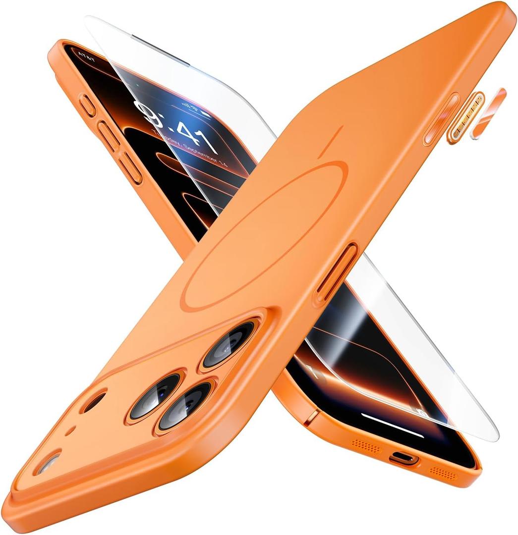 JUESHITUO Magnetic Slim Fit Case for iPhone 17 Pro, Ultra Thin Matte Hard PC Cover, Case iPhone 17 Pro Compatible with MagSafe, Off White (Orange)