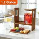 2 PCS 1.2 Gallon Drink Dispenser, Glass Beverage Dispenser with Wood Stand and Detachable Food Platter, Party Drink Dispensers for Lemonade, Juice, Tea, Ice Coffee