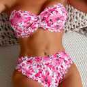 Women's Two Piece Strapless Tube Top Mid Waist Bottom Bikini Set Sexy Bathing Swimsuits (S)